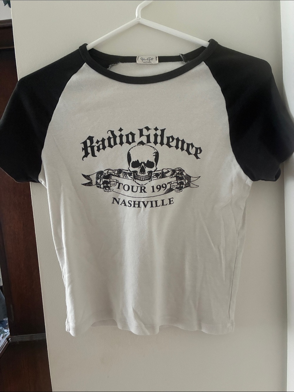 Brandy Melville Black & White Radio Silence Raglan Tee